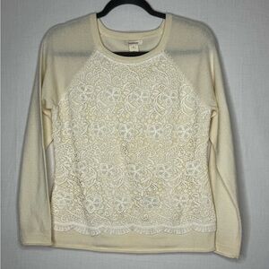 Sundance Womens Merino Wool Lace Sweater Boho Quiet Luxury Coastal Hamptons